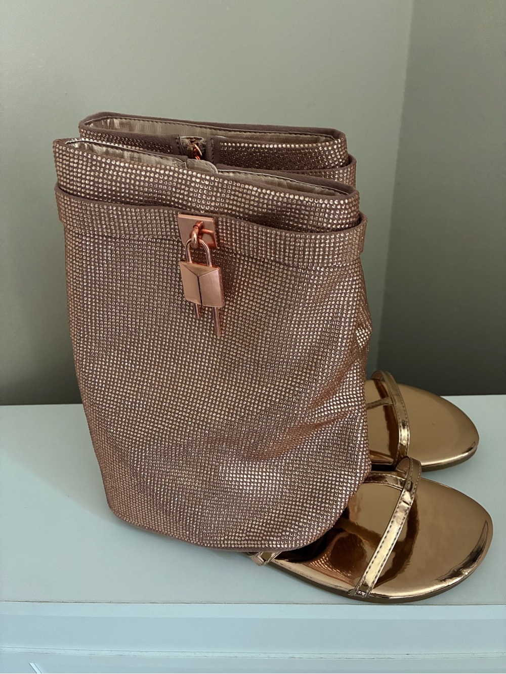 Cape Robbin Metallic Rose Gold Lock-Up Bootie Sandals